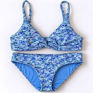 Splendid Blue Floral Bikini Set Women M Two Piece Swimsuit Low Rise